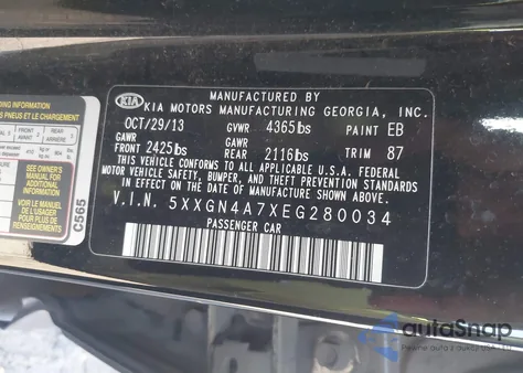 2014 Kia Optima Ex z USA, uszkodzony, nr VIN 5XXGN4A7XEG280034